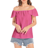 Pink Polka Dots Women's Off The Shoulder Top - Objet D'Art