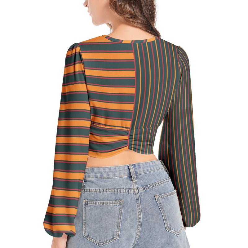 Women's Deep V-Neck Lantern Sleeve Crop Top - Objet D'Art