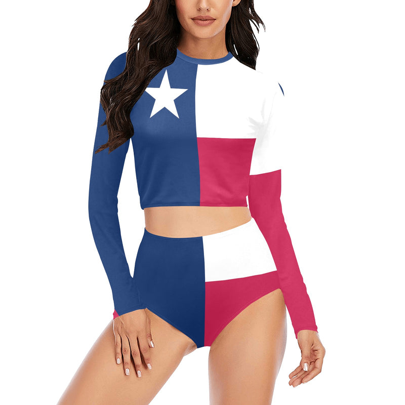 Texas Lone Star Long Sleeve Bikini Set (Model S27) - Objet D'Art