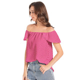 Pink Polka Dots Women's Off The Shoulder Top - Objet D'Art