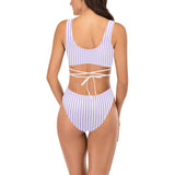 lavender striped Cross String Bikini Set (Model S29) - Objet D'Art
