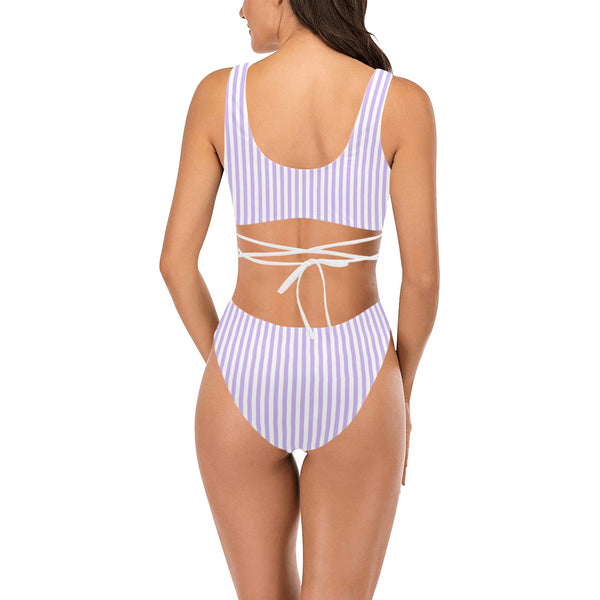 lavender striped Cross String Bikini Set (Model S29) - Objet D'Art