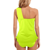 Neon Green Women's One Shoulder Backless Swimsuit (Model S44) - Objet D'Art