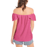 Pink Polka Dots Women's Off The Shoulder Top - Objet D'Art