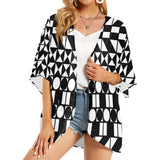 geo matrix print 2 Women's Kimono Chiffon Cover Up (Model H51) - Objet D'Art