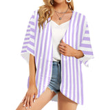 lavender stripes 2 Women's Kimono Chiffon Cover Up (Model H51) - Objet D'Art