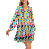 colorful hex swimwear print V-Neck Loose Fit Dress (Model D66) - Objet D'Art