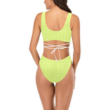 white neon green greek key print Cross String Bikini Set (Model S29) - Objet D'Art
