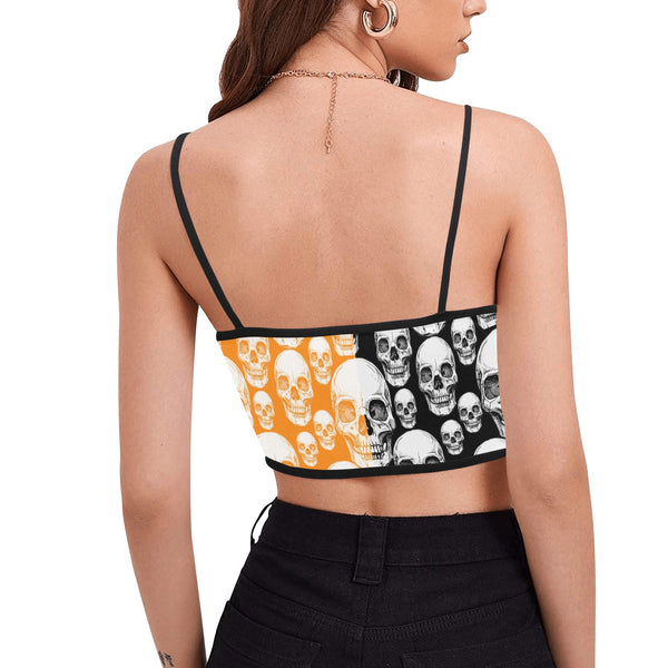 skull nation hoodie print 2A Women's Spaghetti Strap Crop Top (Model T67) - Objet D'Art