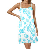 blue rose print Drawstring Neck Sleeveless Dress (Model D68) - Objet D'Art