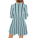 striped print 15A V-Neck Loose Fit Dress (Model D62) - Objet D'Art