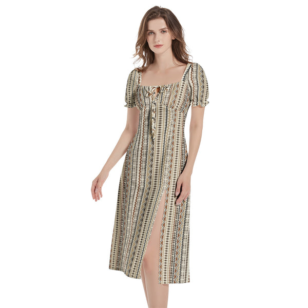 Puff Sleeve Split Thigh Midi Dress - Objet D'Art