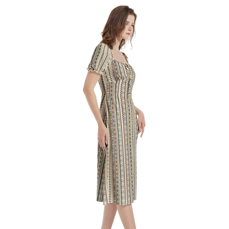 Puff Sleeve Split Thigh Midi Dress - Objet D'Art