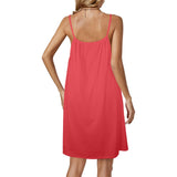 scarlet red solid Drawstring Neck Sleeveless Dress (Model D68) - Objet D'Art