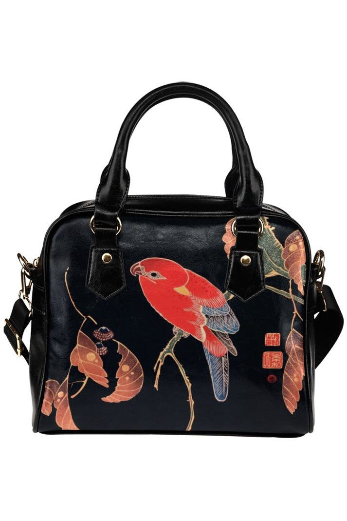 Red Parrot on the Branch  Shoulder Handbag - Objet D'Art