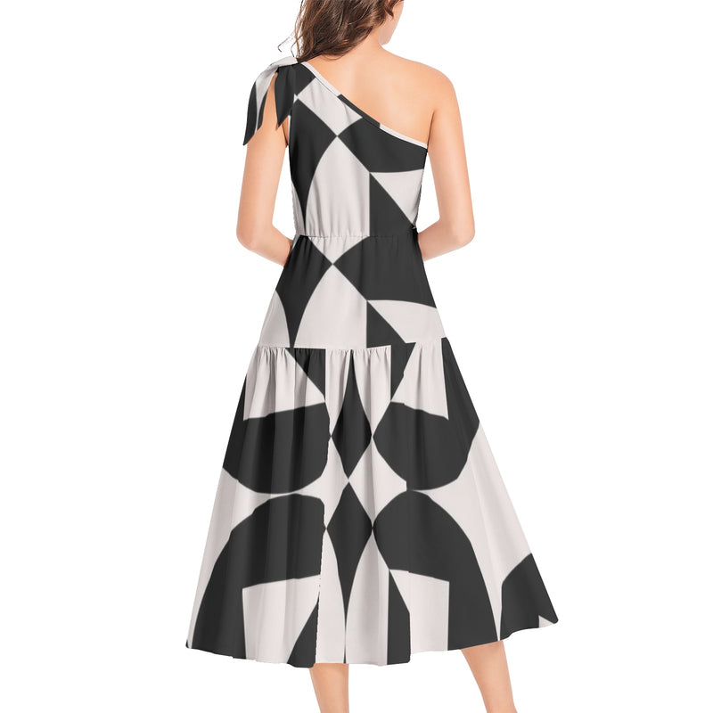 Sacred Geometry Ruffle Hem One Shoulder Midi Dress - Objet D'Art
