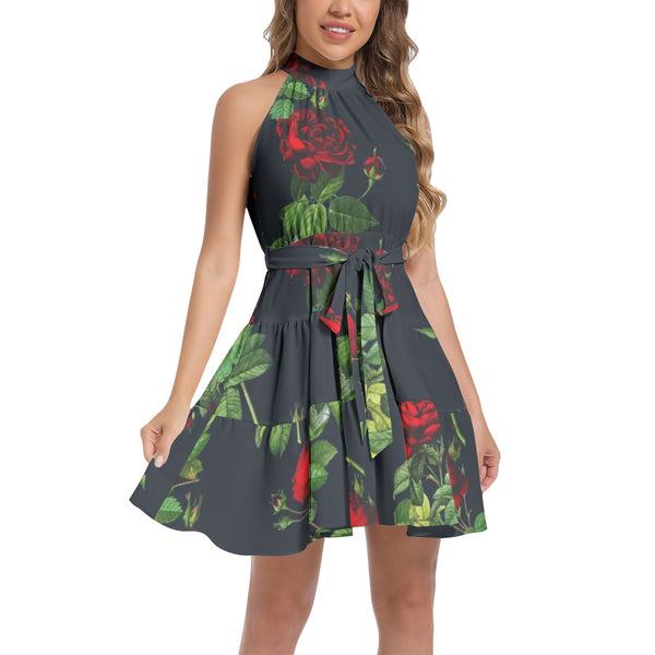 Ruffle Hem Belted Halter Dress - Objet D'Art