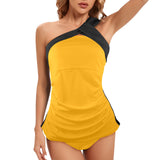 black 2 9k Women's One Shoulder Backless Swimsuit (Model S44) - Objet D'Art