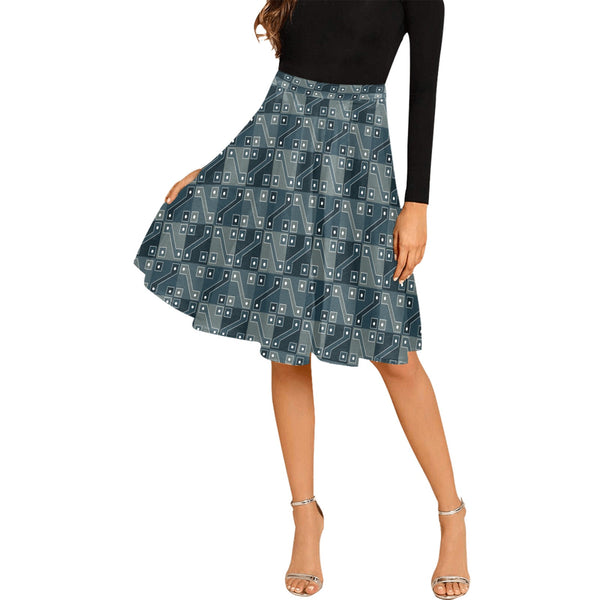 split blue inca print Melete Pleated Midi Skirt (Model D15) - Objet D'Art