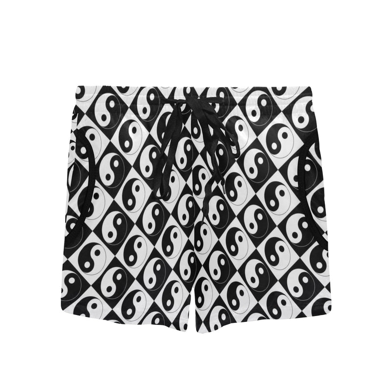 yin and yang bw print 2 Women's Mid-Length Board Shorts (Model L55) - Objet D'Art