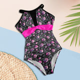 fuchsia solid print 6Q Women's High Neck Plunge Mesh Ruched Swimsuit (S43) - Objet D'Art