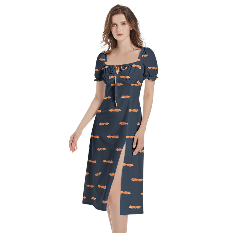 Foxy Puff Sleeve Split Thigh Midi Dress - Objet D'Art