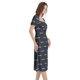Foxy Puff Sleeve Split Thigh Midi Dress - Objet D'Art