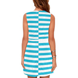 blue white altered striped print Eos Women's Sleeveless Dress (Model D01) - Objet D'Art