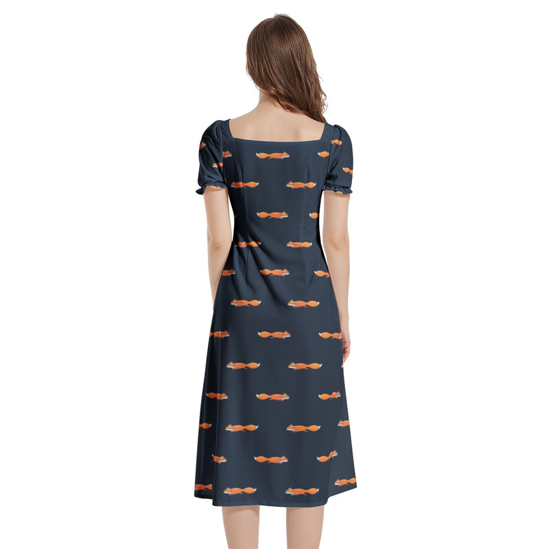 Foxy Puff Sleeve Split Thigh Midi Dress - Objet D'Art