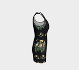 Greek Key Floral Bodycon Dress - Objet D'Art