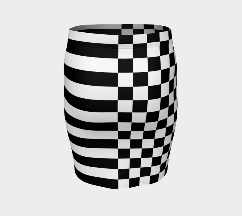 Checkered Striped Fitted Skirt - Objet D'Art
