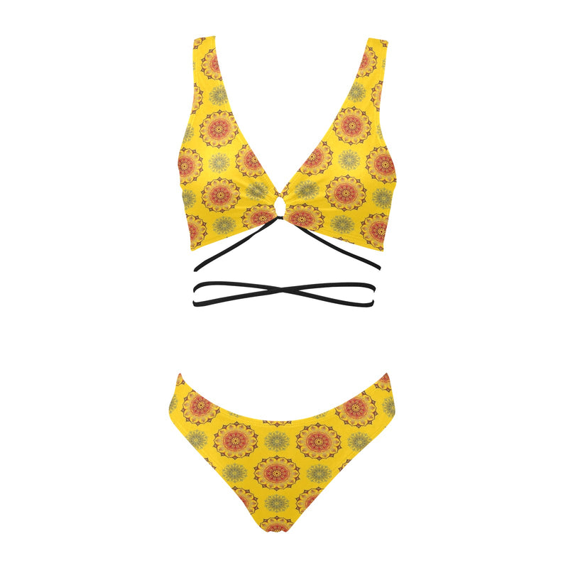 mandala gold print 3 Cross String Bikini Set (Model S29) - Objet D'Art