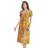 Puff Sleeve Split Thigh Midi Dress - Objet D'Art