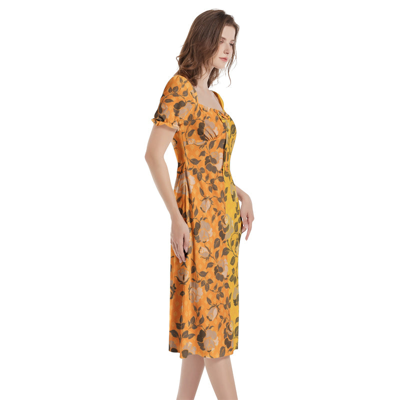Puff Sleeve Split Thigh Midi Dress - Objet D'Art