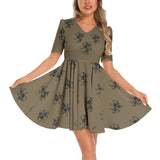 Night of Dragons Short Sleeve Ruched Bust Flared Hem Dress - Objet D'Art