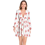 Kisses Lantern Sleeve Deep V-Neck Short Dress - Objet D'Art