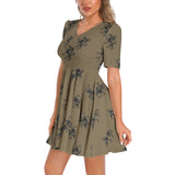 Night of Dragons Short Sleeve Ruched Bust Flared Hem Dress - Objet D'Art