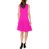 fuchsia print solid Sleeveless Splicing Shift Dress(Model D17) - Objet D'Art