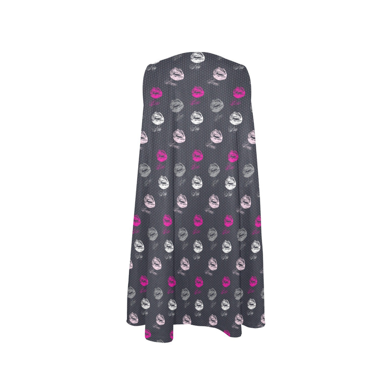FUCHSIA LIPS POLYGLOT grey hex two tone print 2 Sleeveless A-Line Pocket Dress (Model D57) - Objet D'Art
