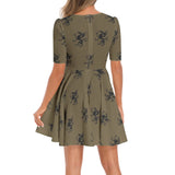 Night of Dragons Short Sleeve Ruched Bust Flared Hem Dress - Objet D'Art