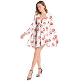 Kisses Lantern Sleeve Deep V-Neck Short Dress - Objet D'Art