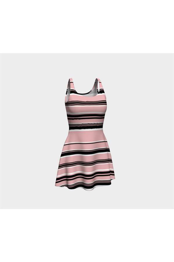 Pressed Rose & Black and White Stripes Flare Dress - Objet D'Art