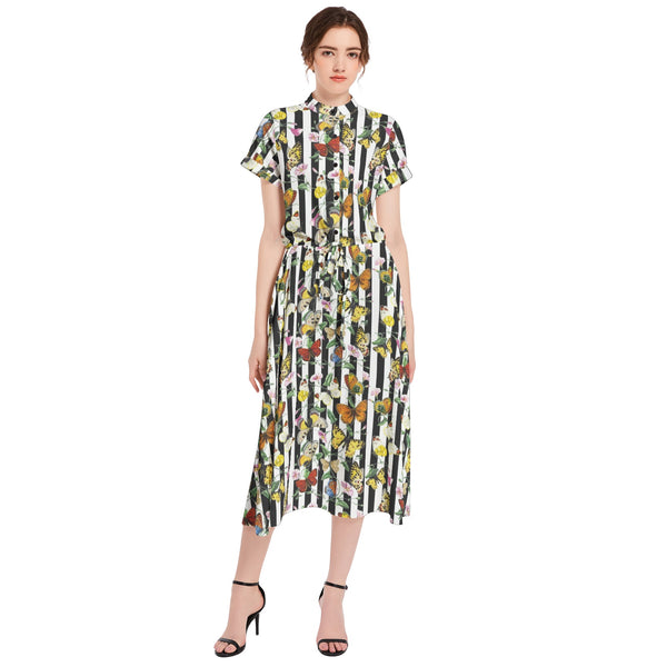 Drawstring Waist A-line Flared Midi Dress - Objet D'Art