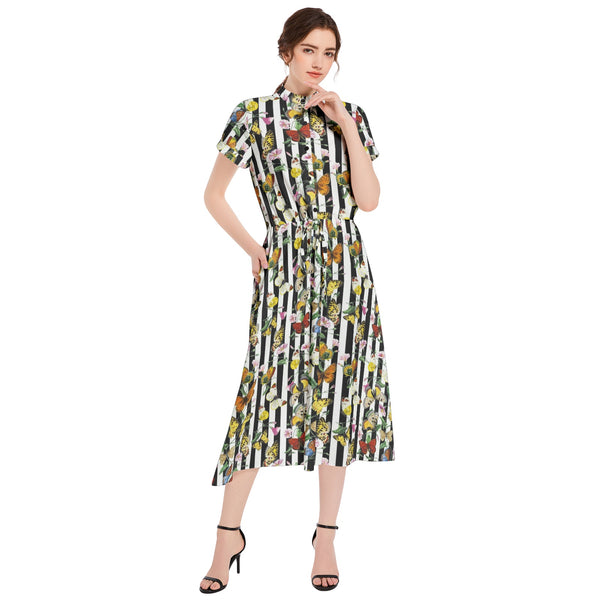 Drawstring Waist A-line Flared Midi Dress - Objet D'Art