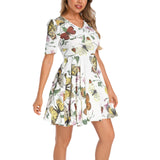Kaleidoscope of Butterflies Short Sleeve Ruched Bust Flared Hem Dress - Objet D'Art