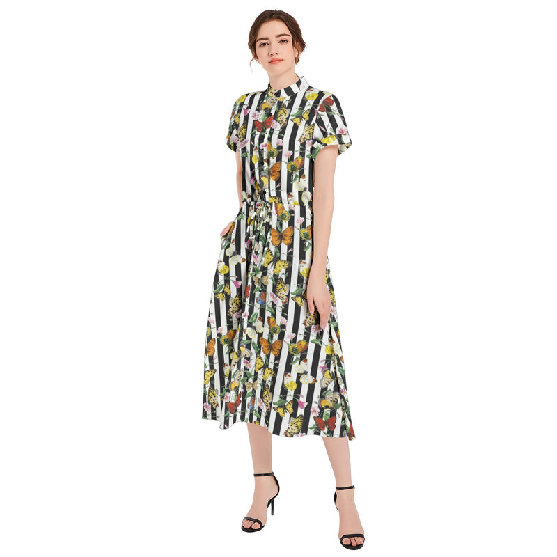 Drawstring Waist A-line Flared Midi Dress - Objet D'Art
