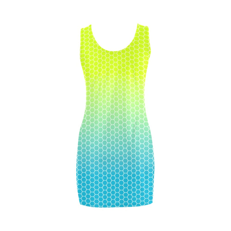 neon blue hex ombre print 4 Medea Vest Dress (Model D06) - Objet D'Art