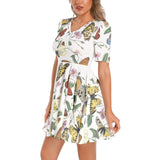 Kaleidoscope of Butterflies Short Sleeve Ruched Bust Flared Hem Dress - Objet D'Art