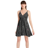 Hearts, Bones, and Cobwebs Spaghetti Strap Sleeveless Falred Hem Short Dress - Objet D'Art