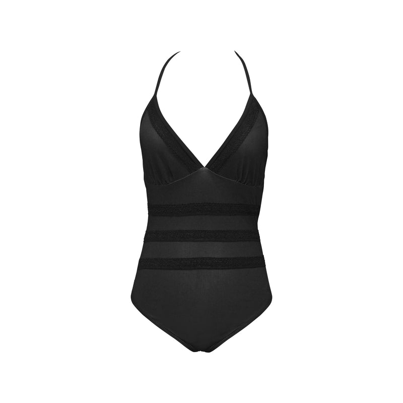 black flag print Lace Band Embossing Swimsuit (Model S15) - Objet D'Art
